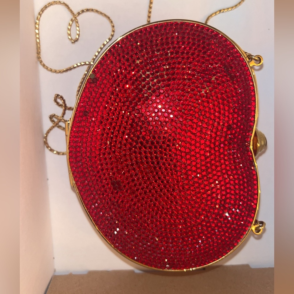 Judith Leiber Heart n Soul Red Siam Crystal Gold Bag Evening Minaudiere Vintage